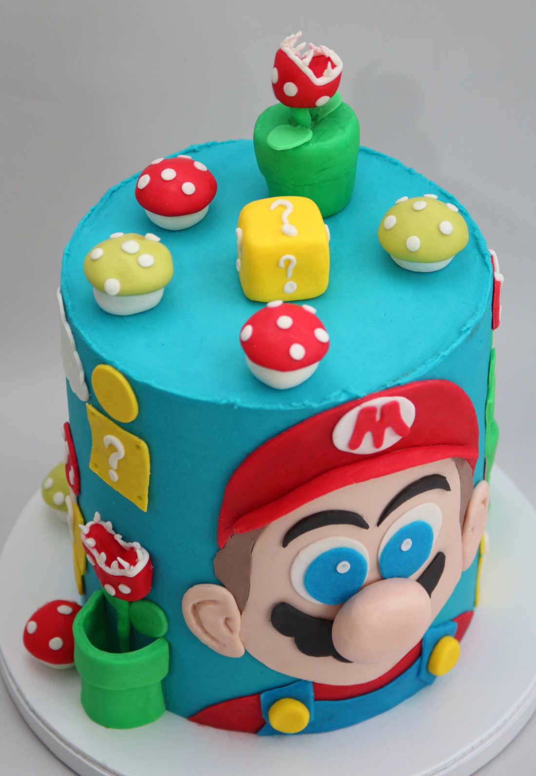 Piranijos augalas, grybai, kaladėlės ant Mario torto