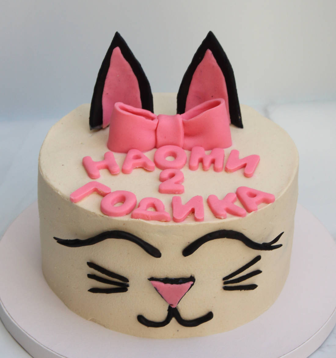 Cat's nose, whiskers, and ears on the cake