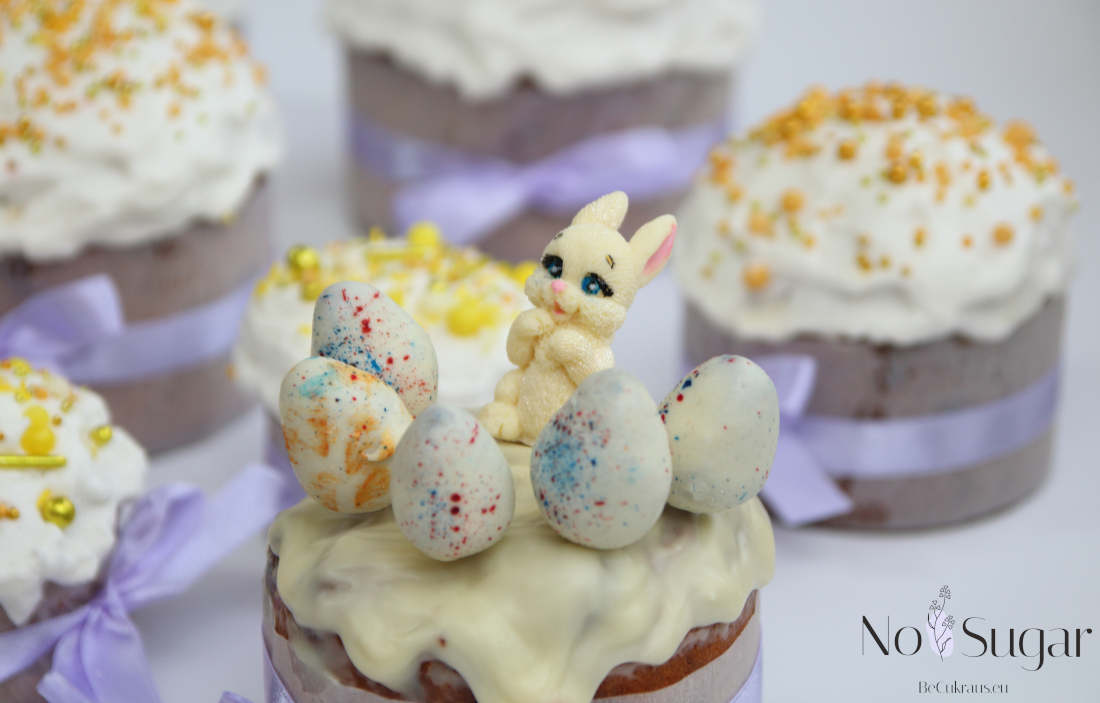 Sugar-free chocolate rabbit on Easter cake