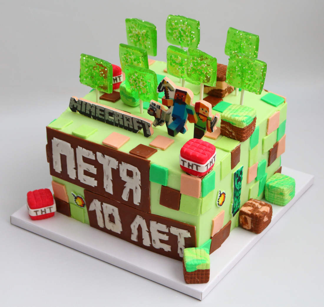 Square cake for a boy with Minecraft characters