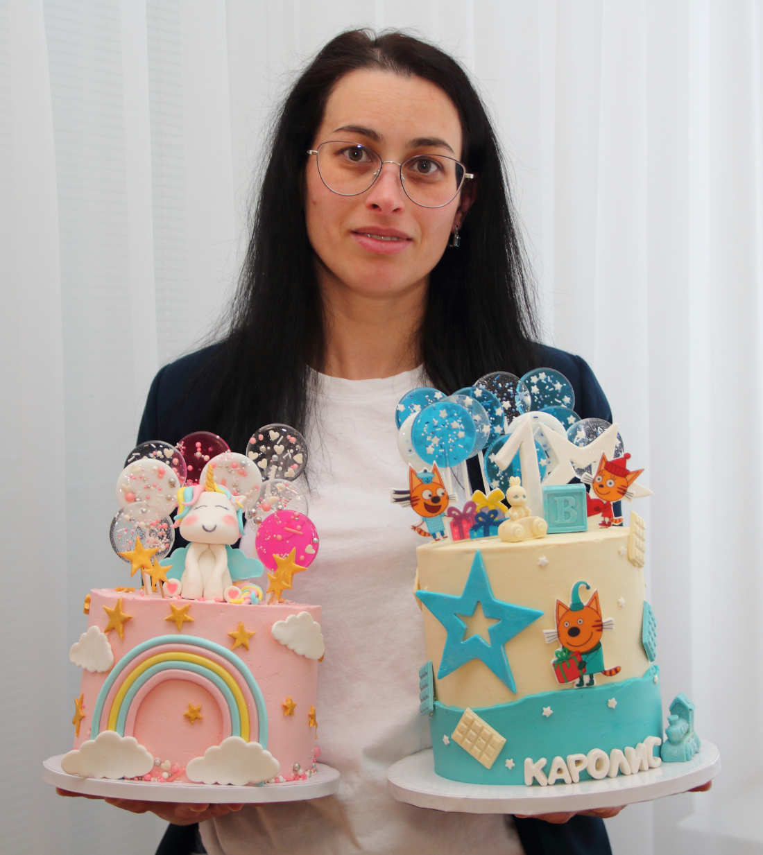 Children's birthday cakes: lollipops, a unicorn and Kid-E-Cats