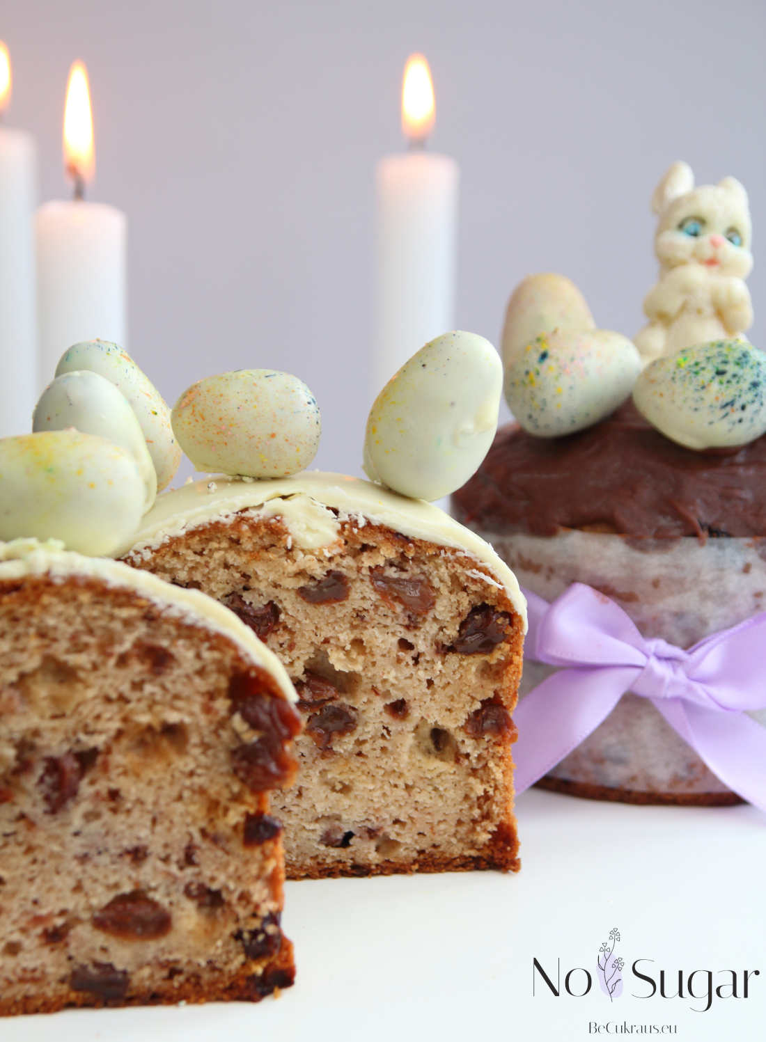 Section of sugar-free and gluten-free Easter cake